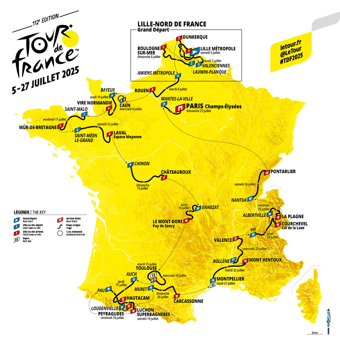 Tour de France parcours et étapes de l'édition 2025